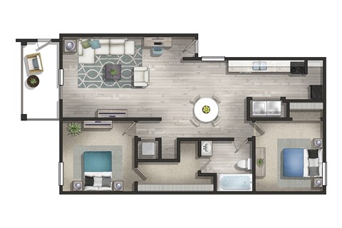 Floor plan for 2 beds, 1 bath, 1000 sqft
